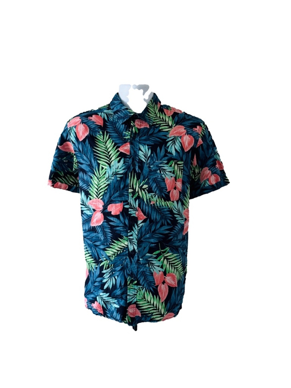 Old Navy Navy Tropical Floral Short-Sleeve Button-Up Shirt